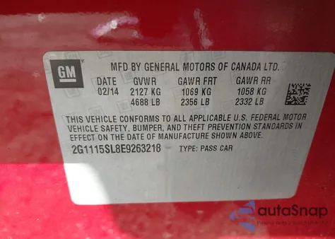 2014 Chevrolet Impala 1Lt z USA, uszkodzony, nr VIN 2G1115SL8E9263218